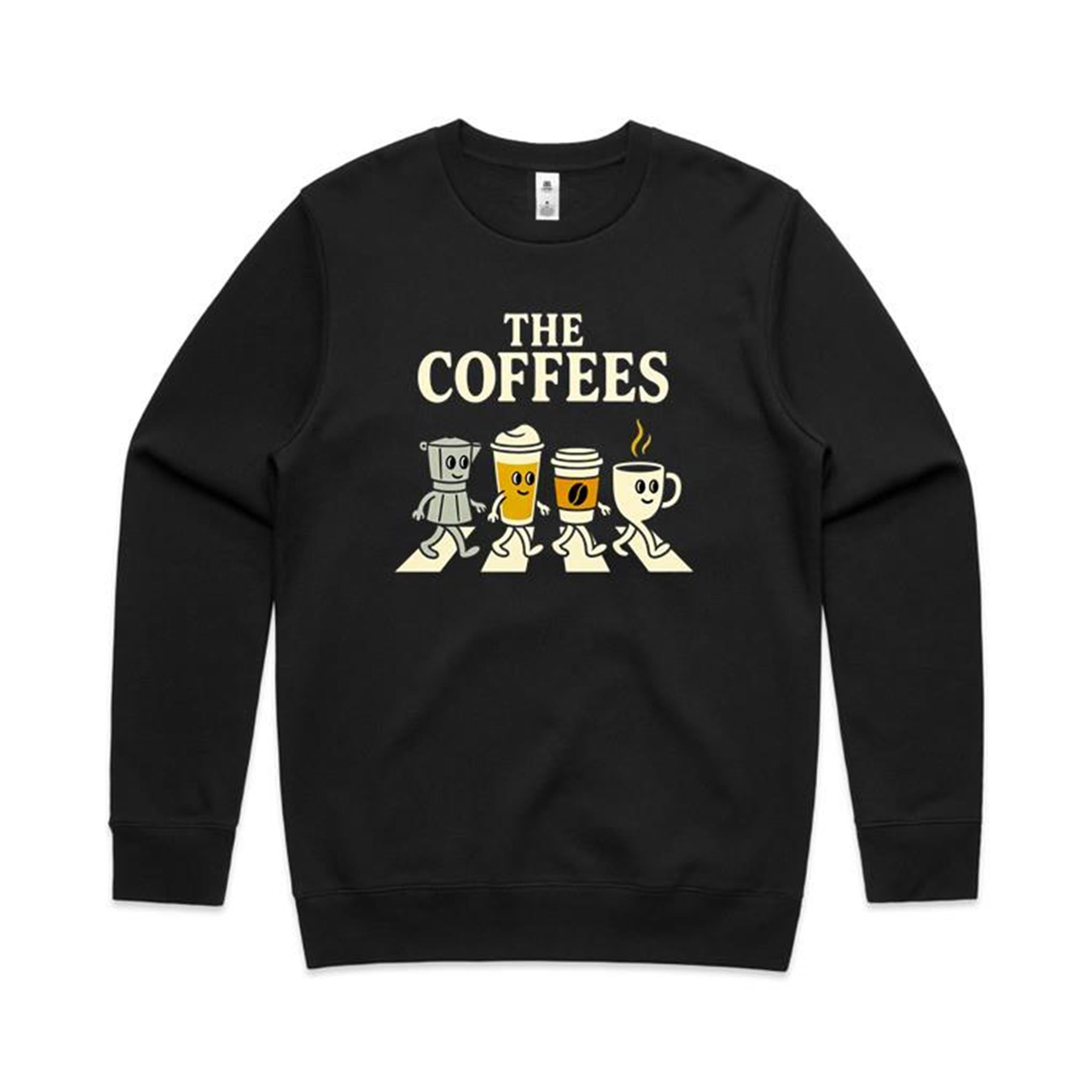 The Coffees, Crossing Road AS Colour Stencil Crew Sweatshirt Unisex Black Sweatshirt Coffee Music Printed In Australia