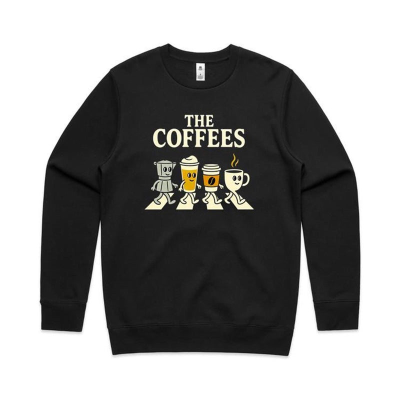 The Coffees, Crossing Road - AS Colour Stencil Crew Sweatshirt Black Sweatshirt Coffee Music Printed In Australia