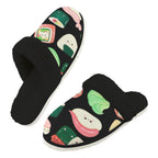 Happy Sushi Men's Fur Trim Thick-Sole Indoor Slippers 2XL Men's Fur Trimmed Slippers Food Printed Offshore