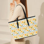 Retro Boho Flower PU Leather Tote Bag Large Leather Tote Bag-Large Plants Printed Offshore
