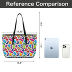 Graphic 80's PU Leather Tote Bag Large Leather Tote Bag-Large Printed Offshore Retro
