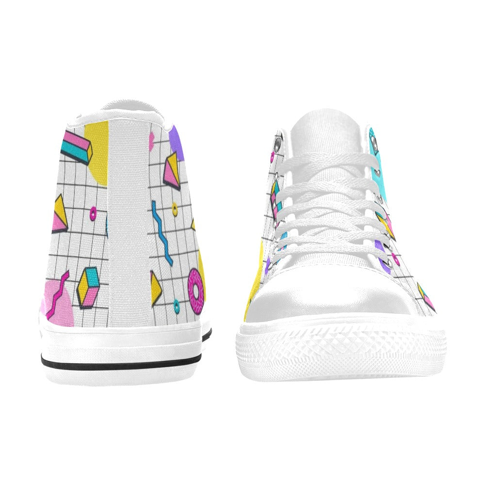 80's Grid - Women's High Top Canvas Shoes Womens Classic High Top Shoes Printed Offshore Retro