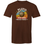 Never Forget Pluto - Mens T-Shirt Dark Chocolate Mens T-shirt Printed In Australia Space