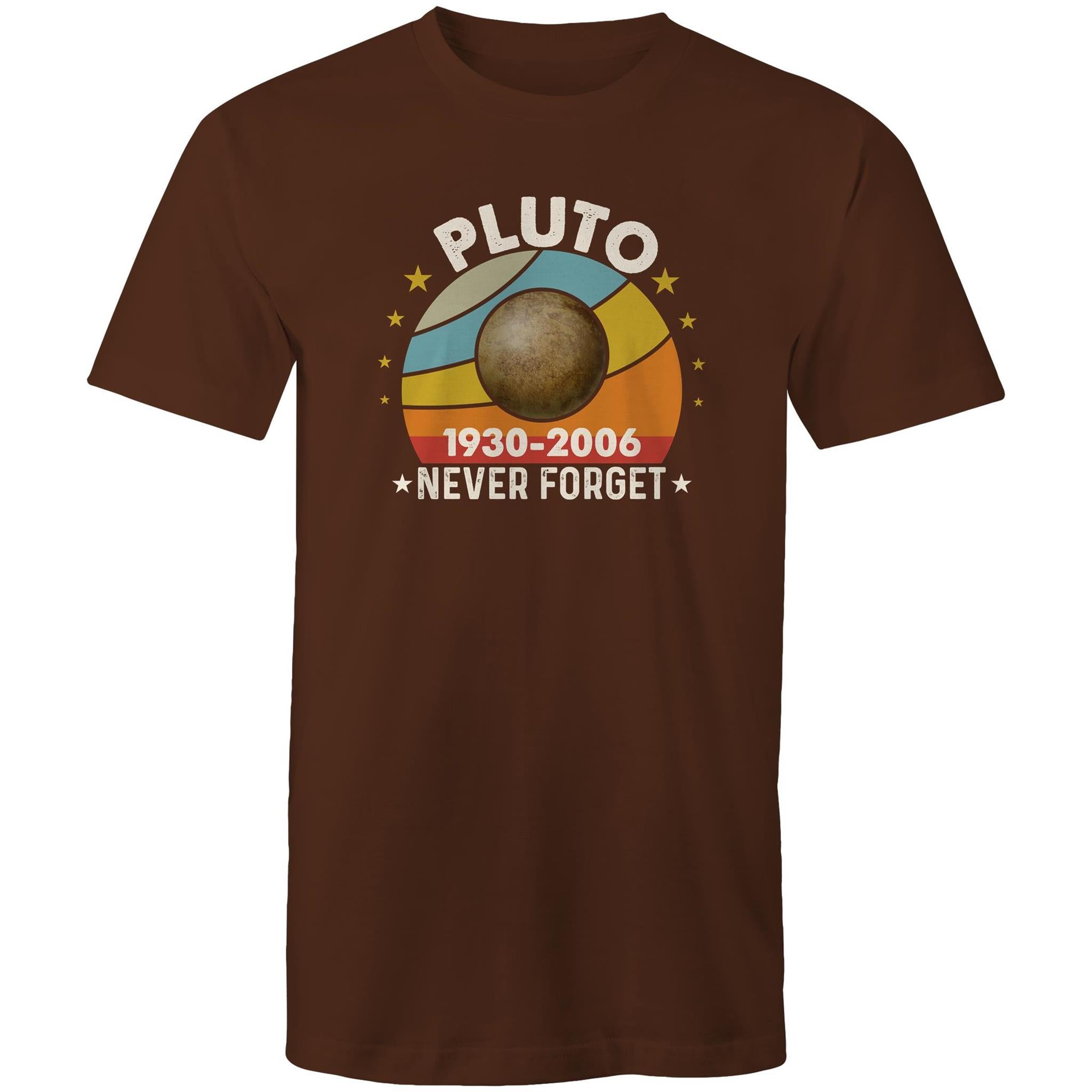 Never Forget Pluto - Mens T-Shirt Dark Chocolate Mens T-shirt Printed In Australia Space