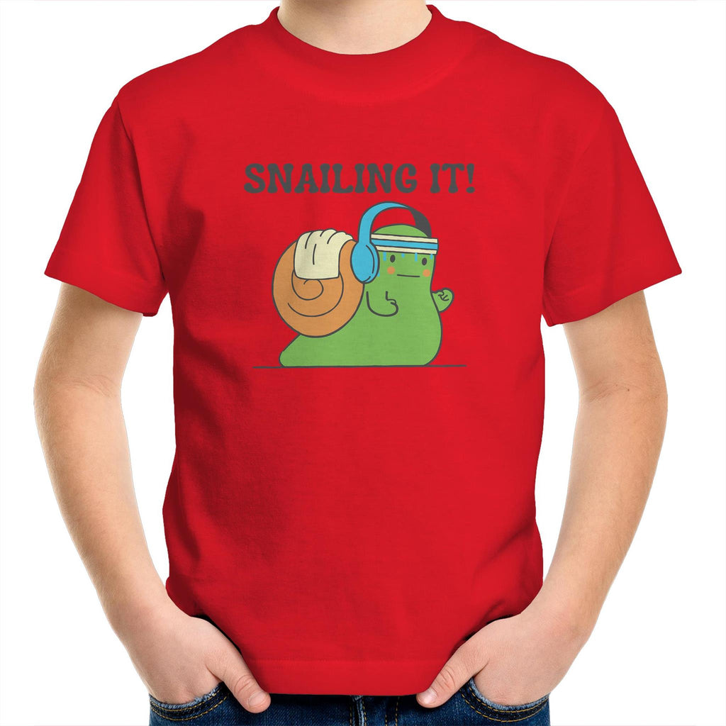 Snailing It - Kids Youth T-Shirt Red Kids Youth T-shirt animal Fitness Printed In Australia
