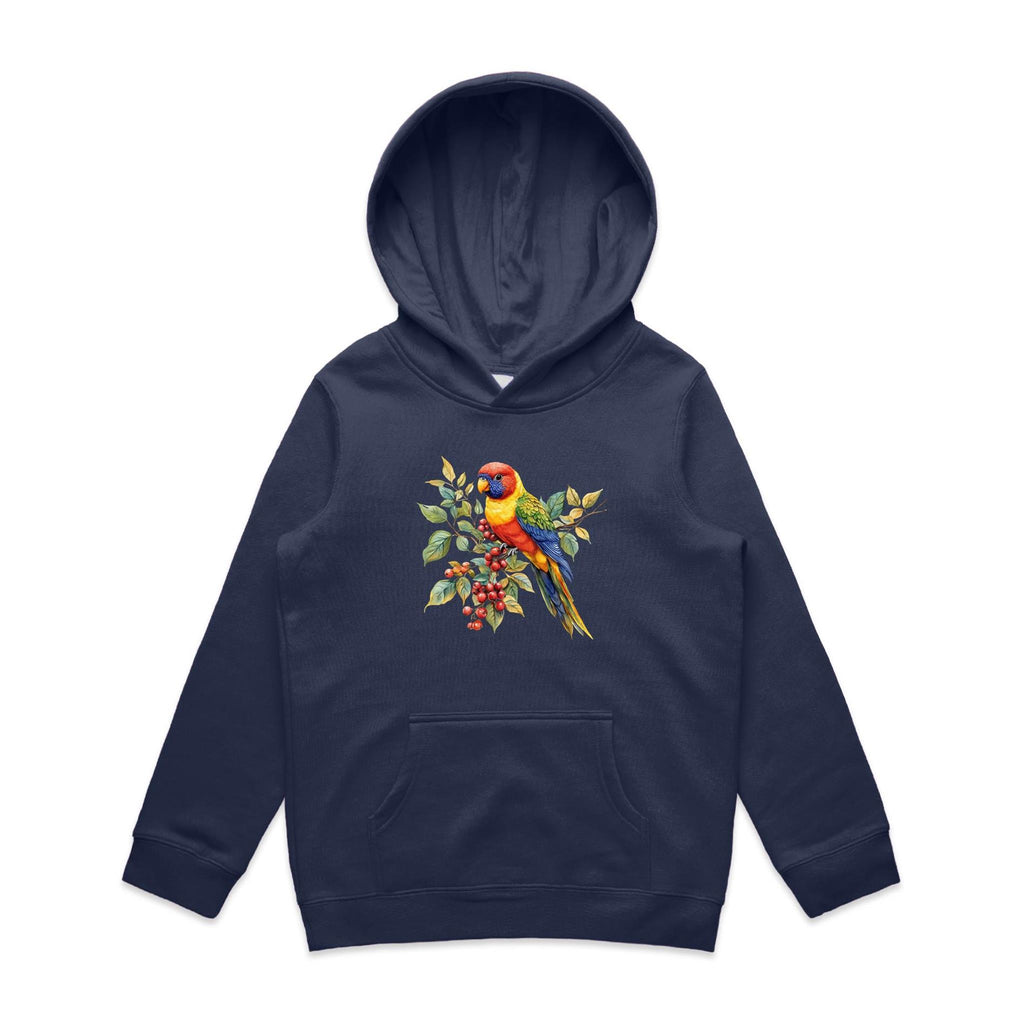Lorikeet, Australian Birds - Kids Hoodie Midnight Blue Kids Hoodie animal Printed In Australia