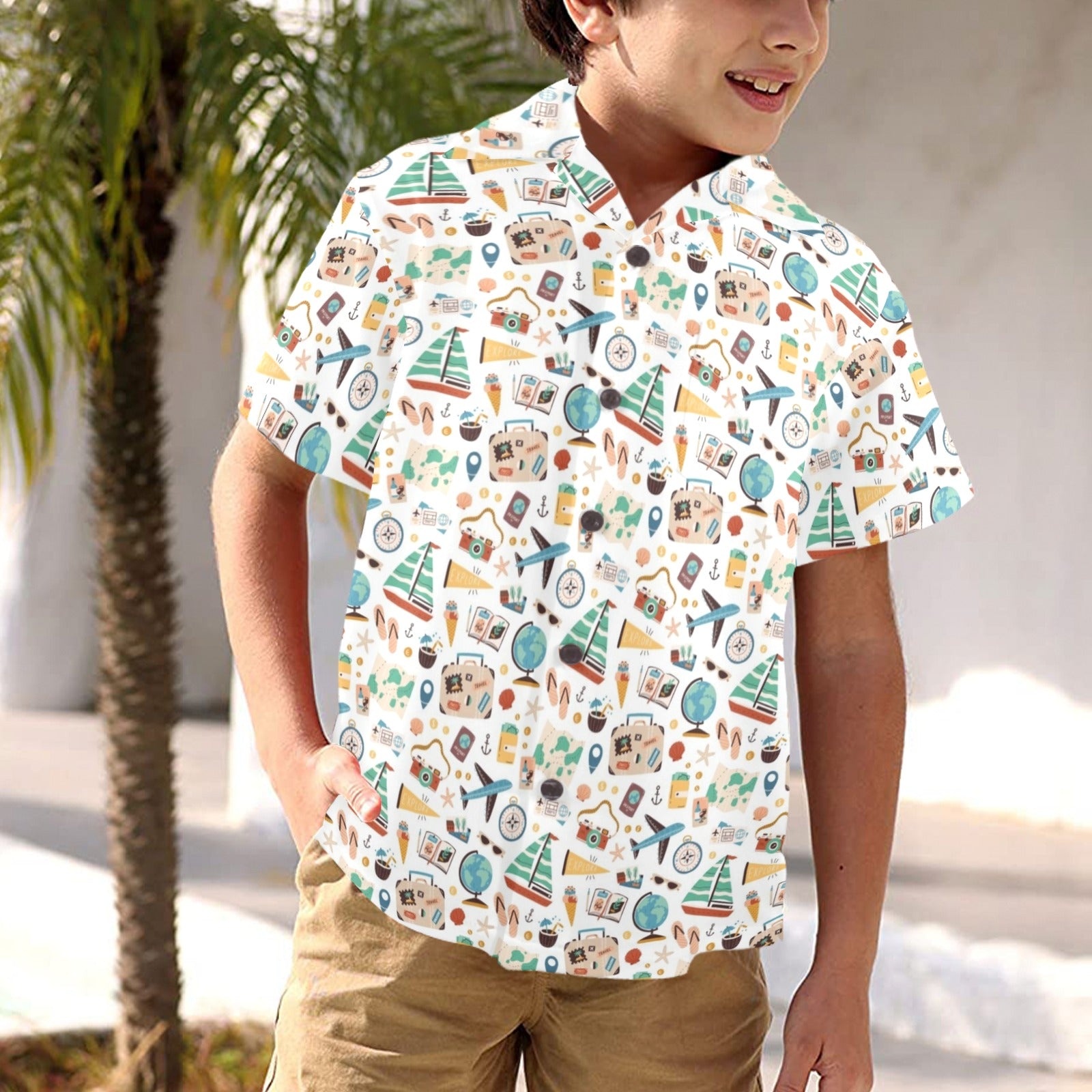 Travel And Explore Junior Kids Hawaiian Shirt