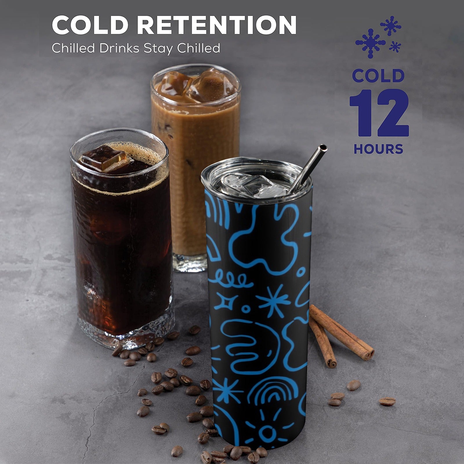 Blue Squiggle - 20oz Tall Skinny Tumbler with Lid and Straw