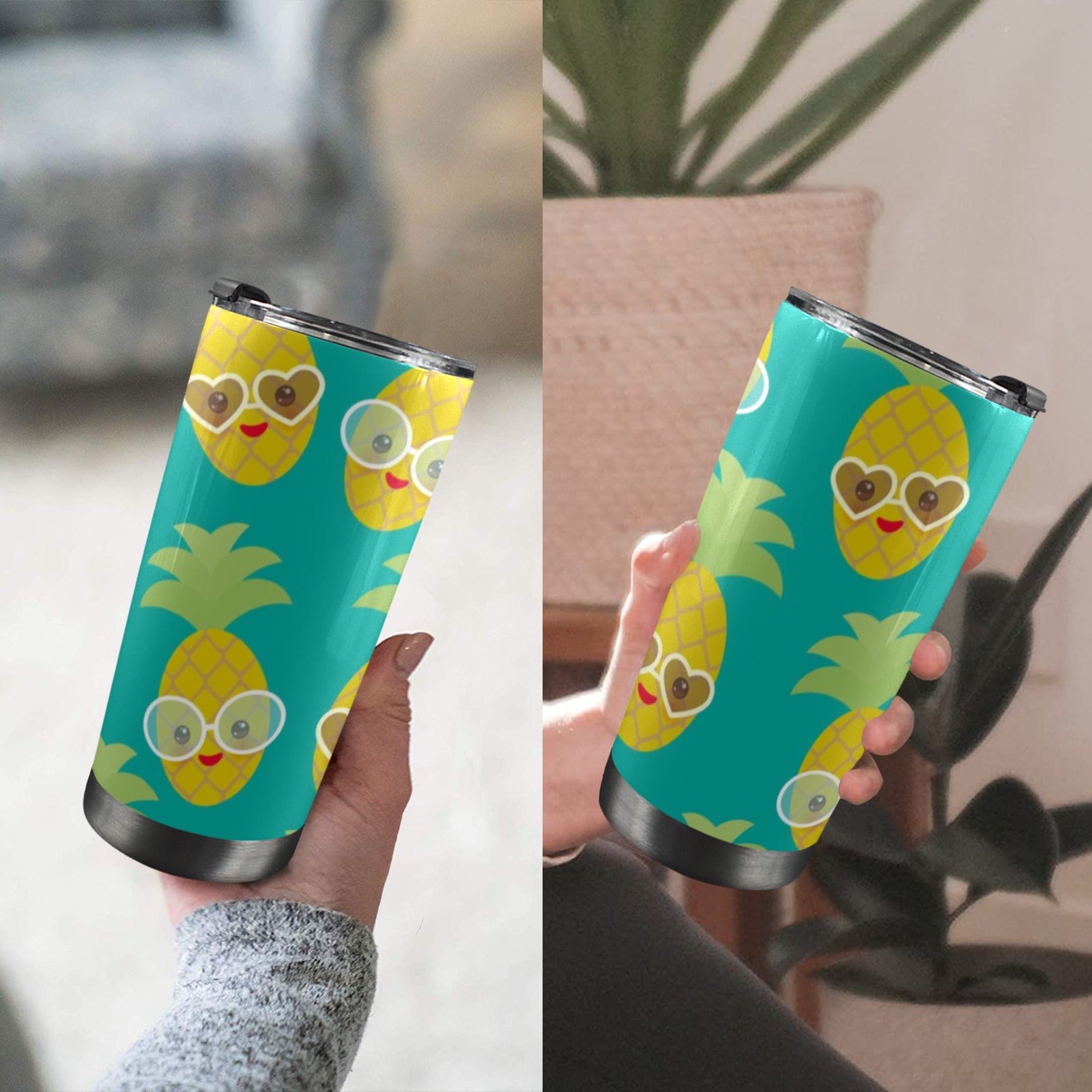 Pineapples With Glasses - 20oz Mobile Tumbler with Lid (Black Lock) 20oz Travel Mug Food Printed Offshore