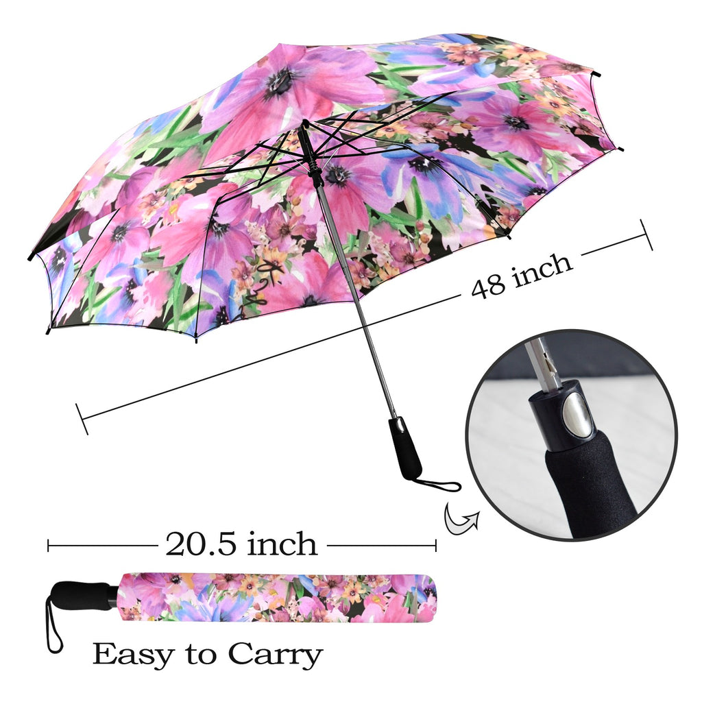 Bright Pink Floral - Semi-Automatic Foldable Umbrella (Model U12) Semi-Automatic Foldable Umbrella (U12)