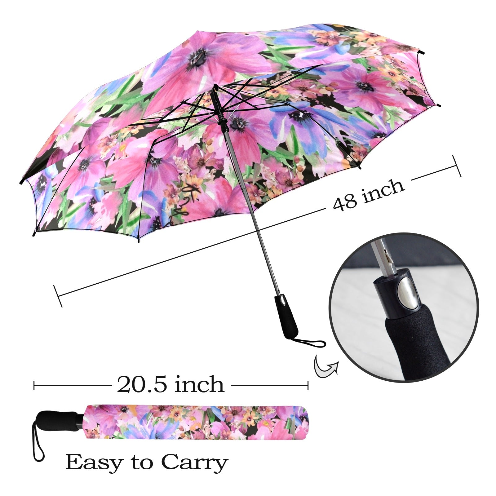 Bright Pink Floral - Semi-Automatic Foldable Umbrella (Model U12) Semi-Automatic Foldable Umbrella (U12)