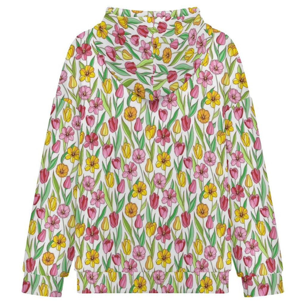 Pink And Yellow Floral Women's Full-Zip Hoodie