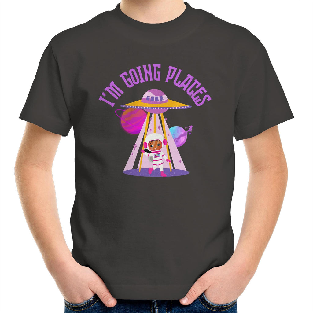 I'm Going Places, Space - Kids Youth T-Shirt Charcoal Kids Youth T-shirt Printed In Australia Space