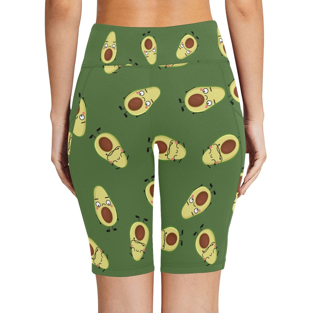 Avocado Characters Women's Bike Shorts With Side Pockets Women's Bike Shorts Food Printed Offshore