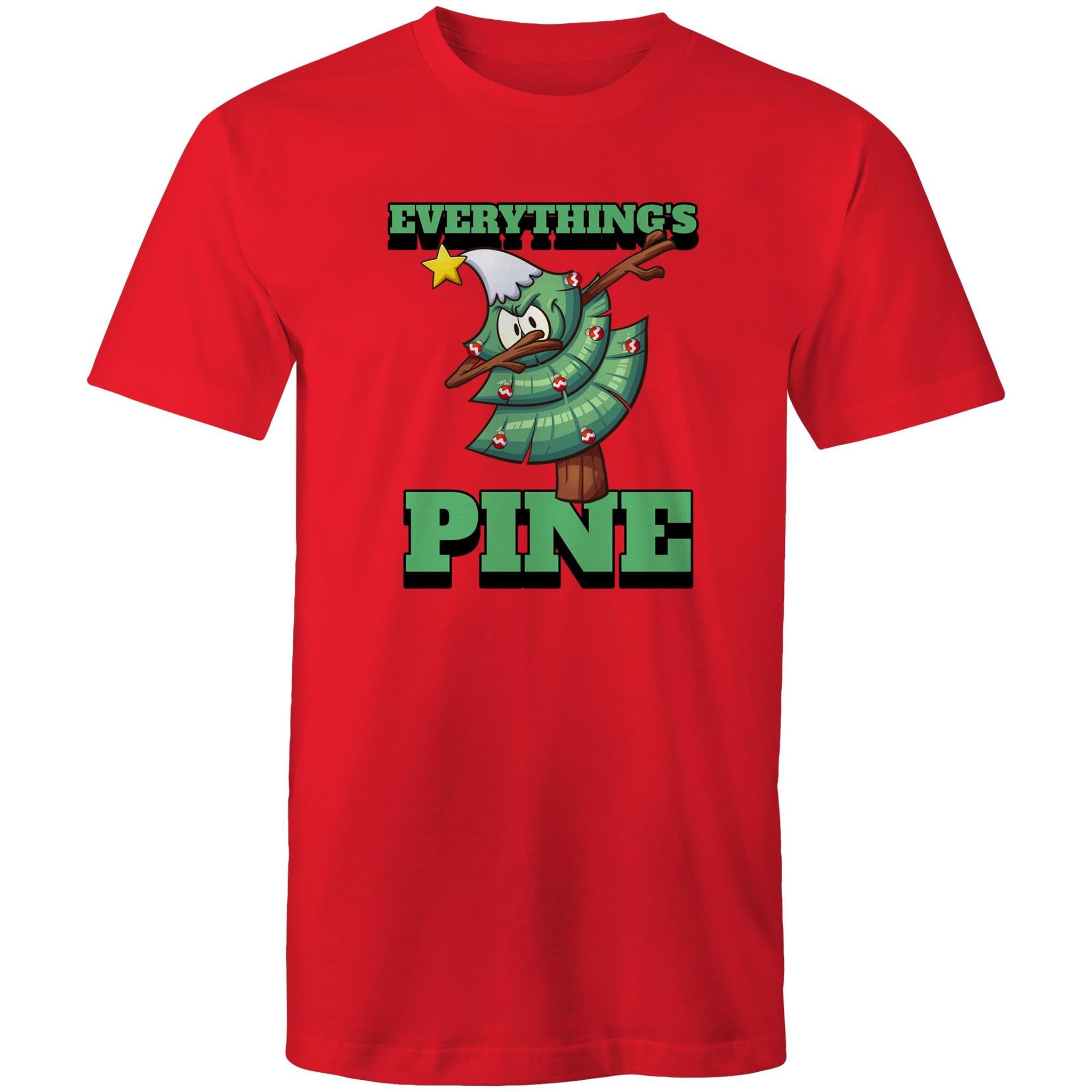 Everything's Pine, Christmas - Mens T-Shirt Red Mens Christmas T-shirt Christmas Printed In Australia