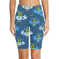Cute Aliens in UFOs Women's Bike Shorts With Side Pockets Women's Bike Shorts Printed Offshore Sci Fi