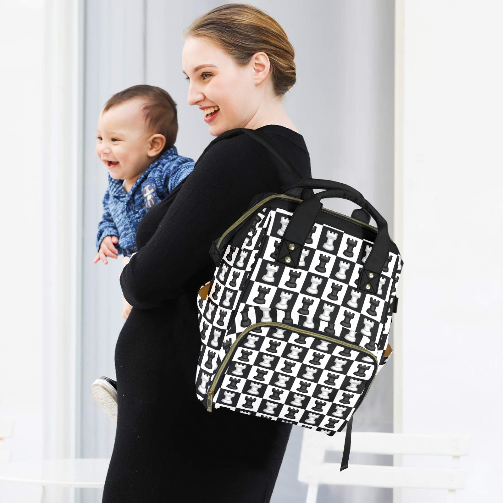 Chess Black And White - Multi-Function Backpack, Nappy / Diaper Bag