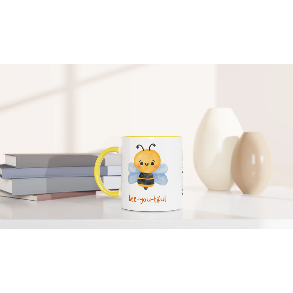 Personalised - Bee-you-tiful - White 11oz Ceramic Mug with Colour Inside Personalised 11oz Mug animal customise Globally Fulfilled personalise