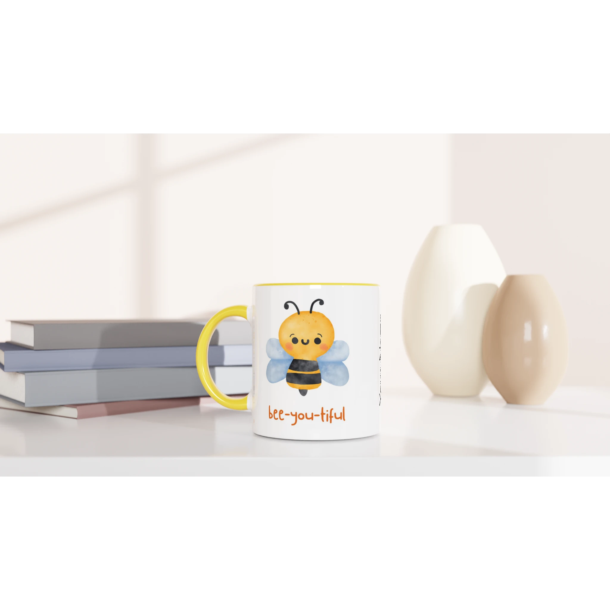Personalised - Bee-you-tiful - White 11oz Ceramic Mug with Colour Inside Personalised 11oz Mug animal customise Globally Fulfilled personalise