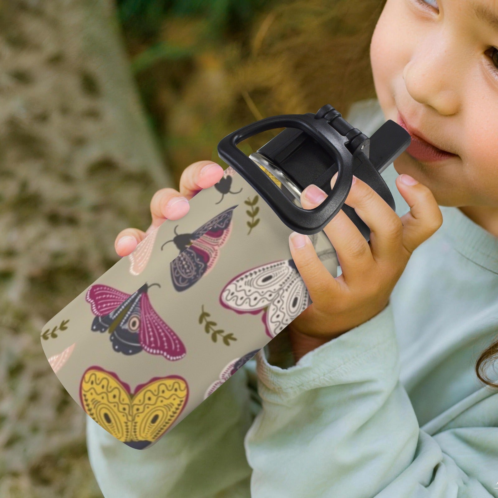 Pretty Moths 12oz Kids Water Bottle with Straw Lid
