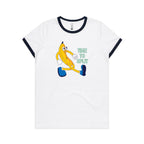 Banana, Time To Split - Women's Ringer Tee White Navy Womens Ringer T-shirt Food Printed In Australia