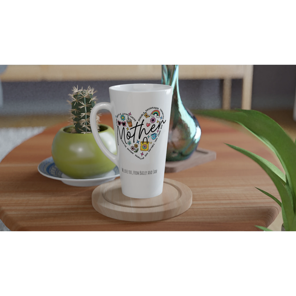 Personalise - Mother Heart Message - White Latte 17oz Ceramic Mug Personalised Latte Mug customise Globally Fulfilled Love Mum Name personalise