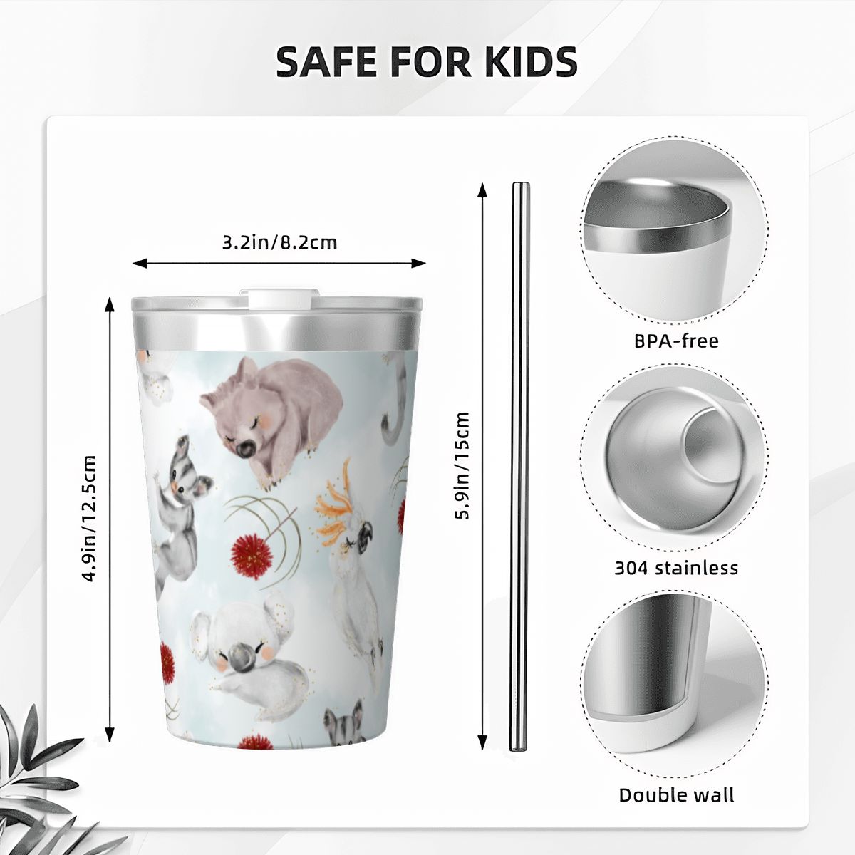 Aussie Animals Small Stainless Steel Travel Mug Cup 12oz/350ml