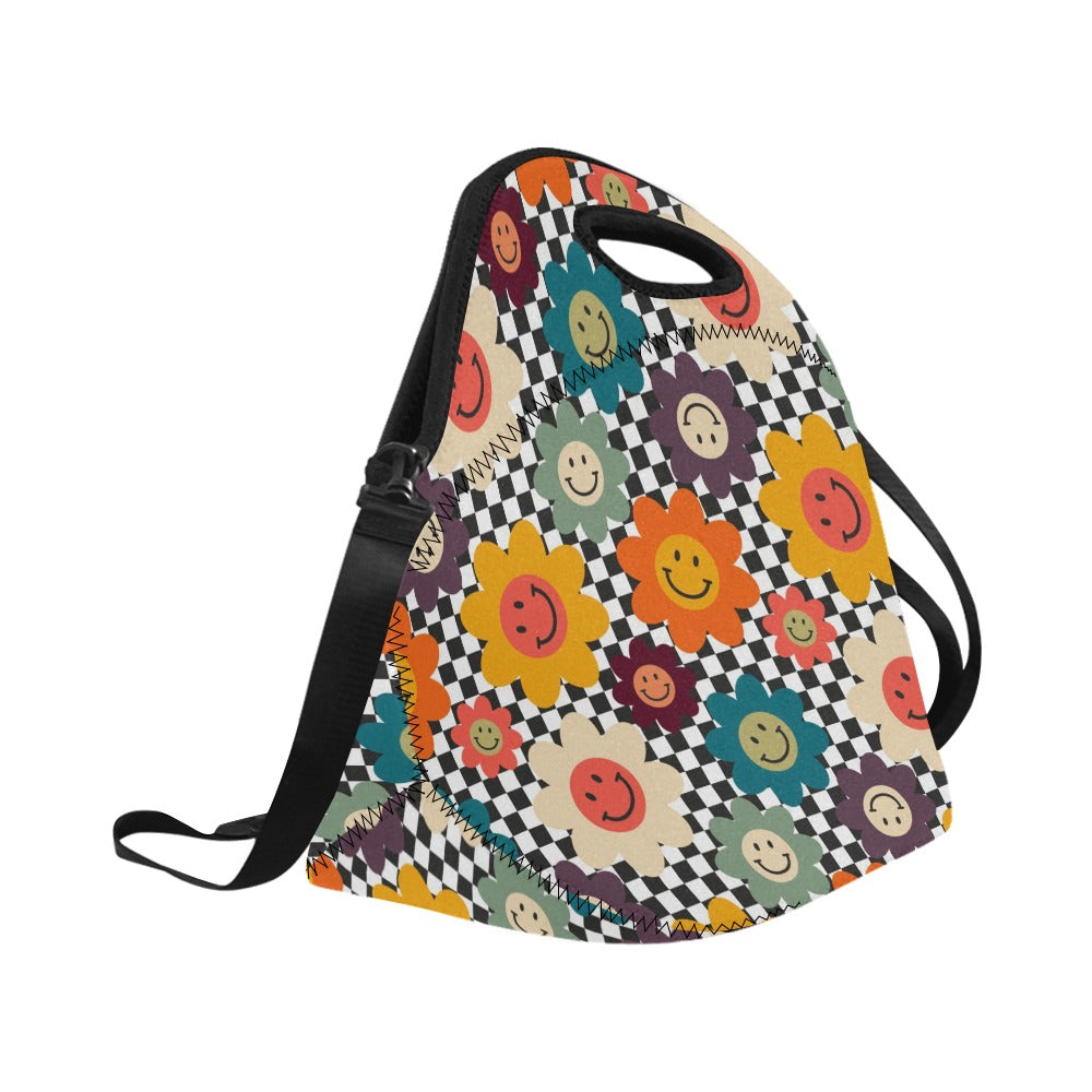 Happy Retro Flowers - Neoprene Lunch Bag Neoprene Lunch Bag Printed Offshore