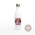 Personalised - Valentines Dog, Change Dog - White 17oz Stainless Steel Water Bottle