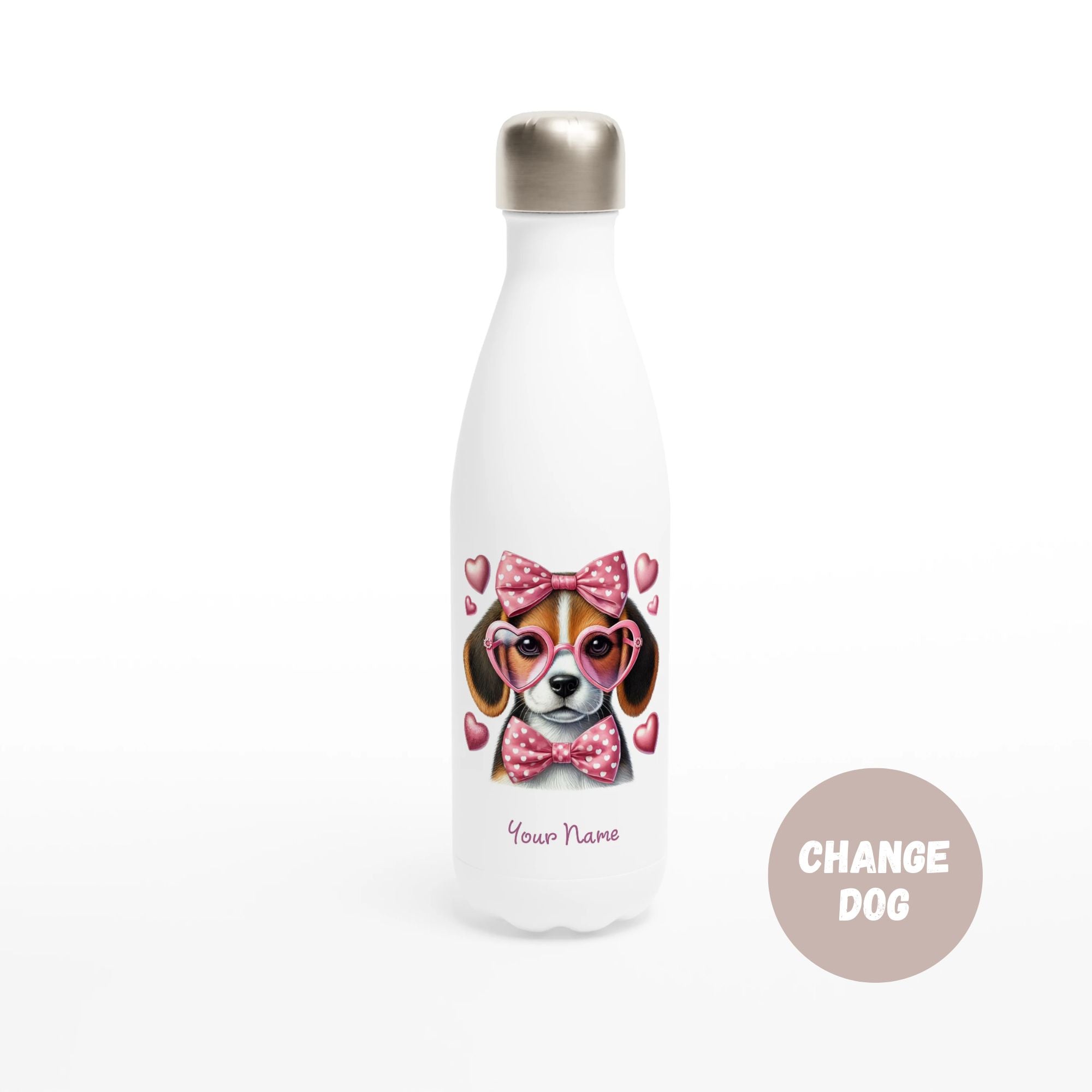 Personalised - Valentines Dog, Change Dog - White 17oz Stainless Steel Water Bottle