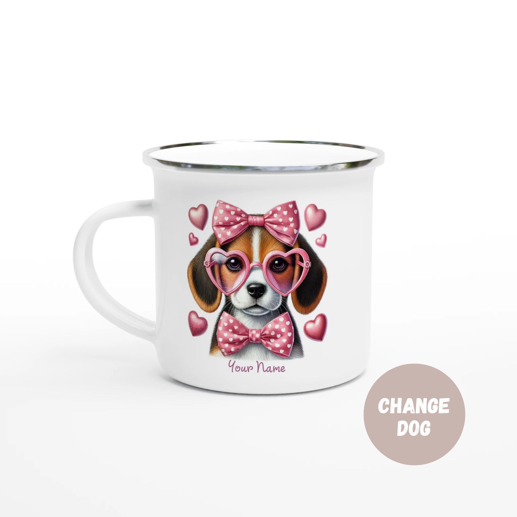 Personalised - Valentines Dog, Change Dog  - White 12oz Enamel Mug