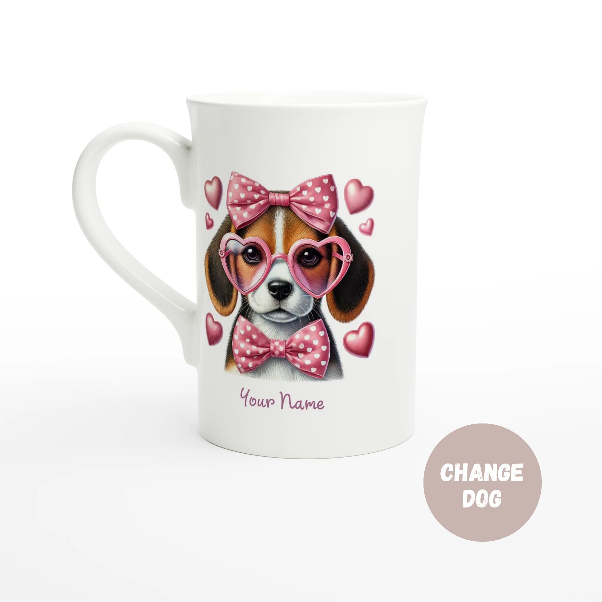 Personalised - Valentines Dog, Change Dog - White 10oz Porcelain Slim Mug