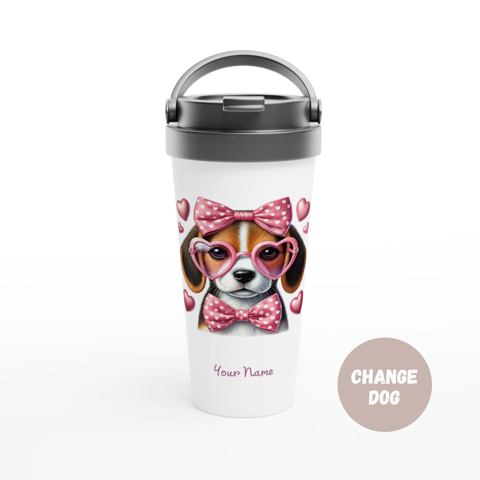 Personalised - Valentines Dog, Change Dog - White 15oz Stainless Steel Travel Mug