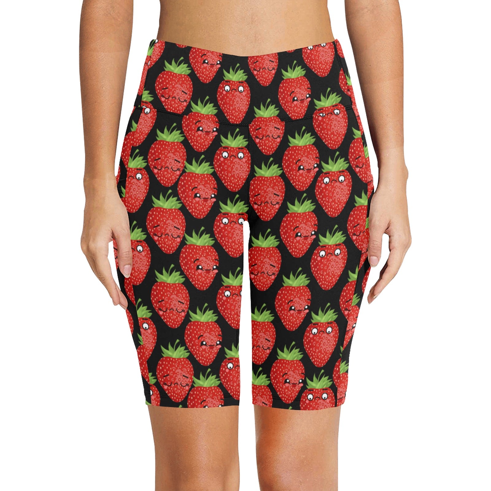 Strawberry Characters Women's Bike Shorts With Side Pockets Women's Bike Shorts Food Printed Offshore