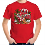 Santa By The Beach- Kids Youth T-shirt Red Kids Christmas T-shirt Christmas Printed In Australia
