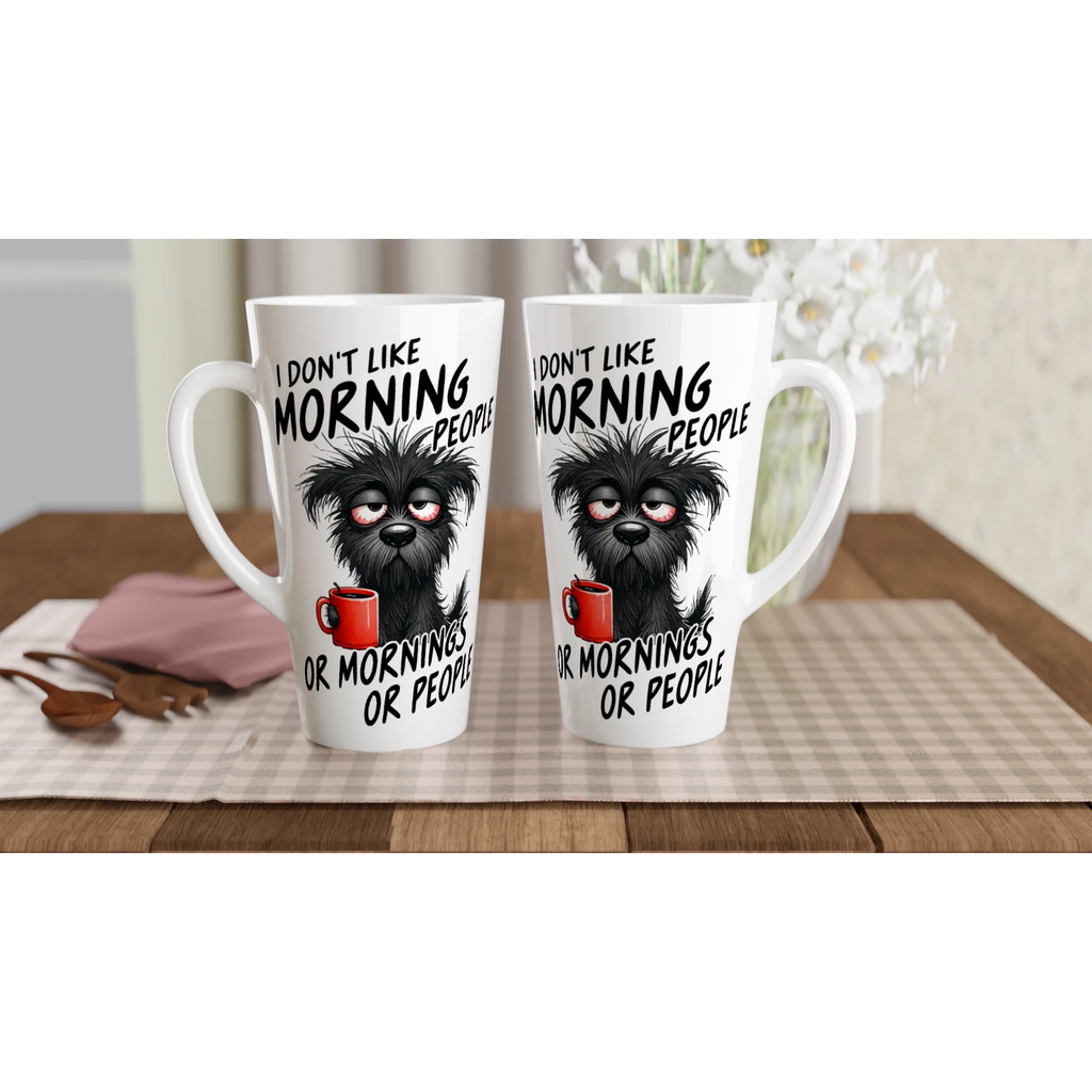 I Don't Like Morning People, Dog - White Latte 17oz Ceramic Mug Latte Mug animal Globally Fulfilled