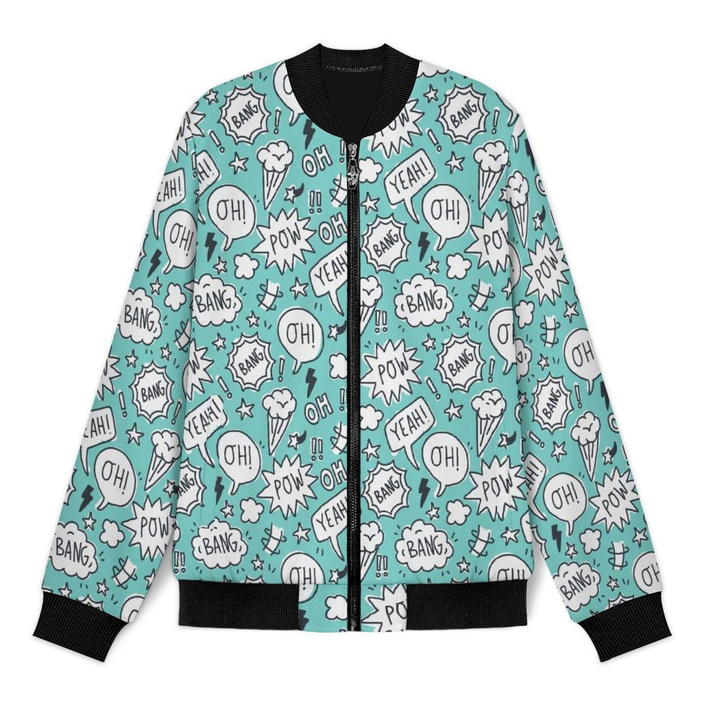 Comic Book Speech Bubbles Men's Casual Zip‑Up Bomber Jacket