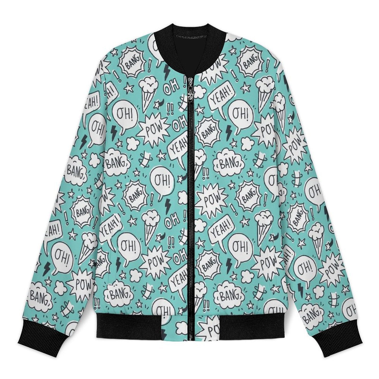 Comic Book Speech Bubbles Men's Casual Zip‑Up Bomber Jacket