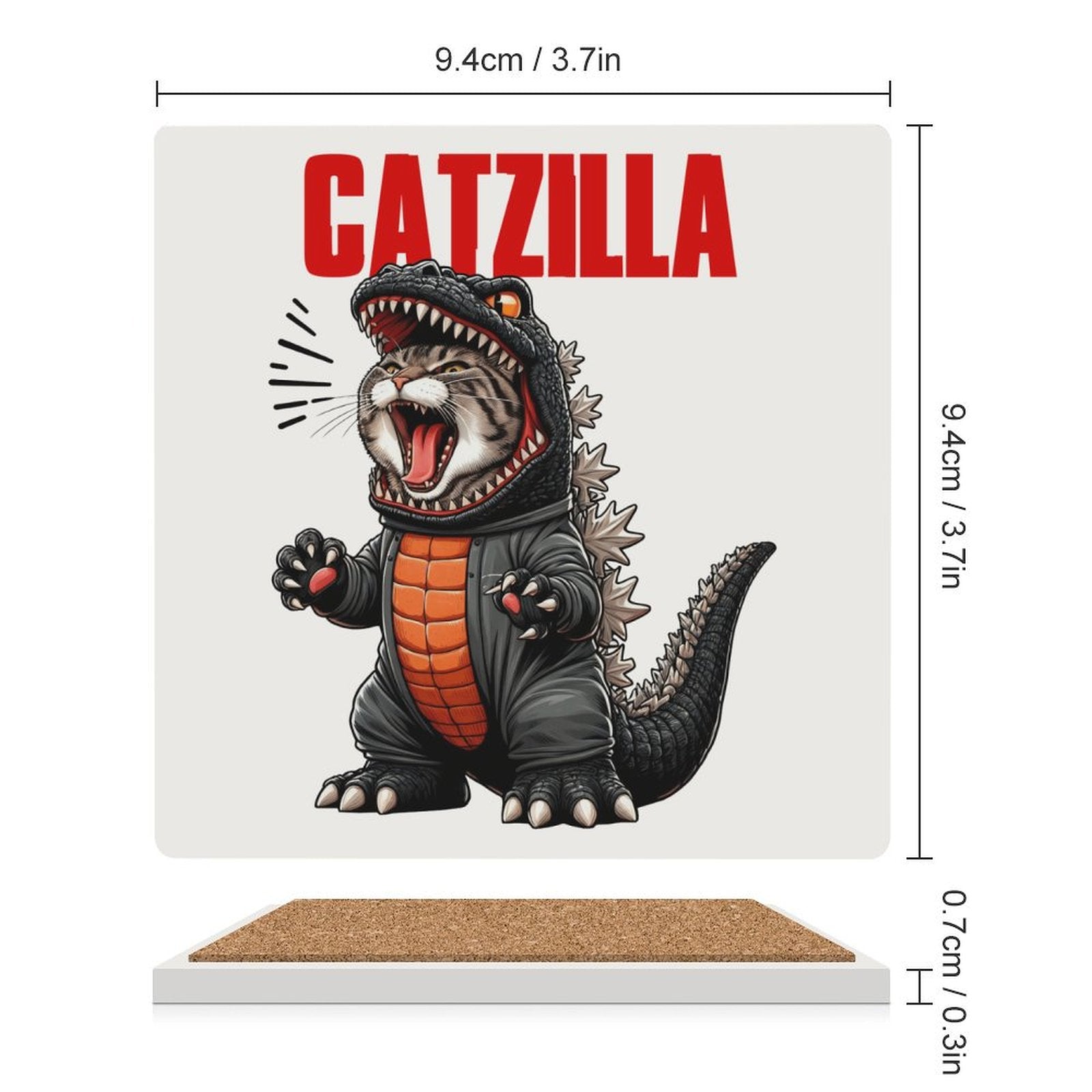 Catzilla - Ceramic Coasters (Square) Ceramic Coasters animal Printed Offshore