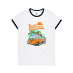 Hello Sunshine, Beach Van - Women's Ringer Tee White Navy Womens Ringer T-shirt Printed In Australia Summer Surf