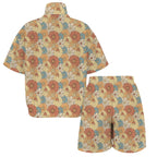 Vintage Retro Floral Women's Windbreaker Short Set Women's Windbreaker Short Set Plants Printed Offshore