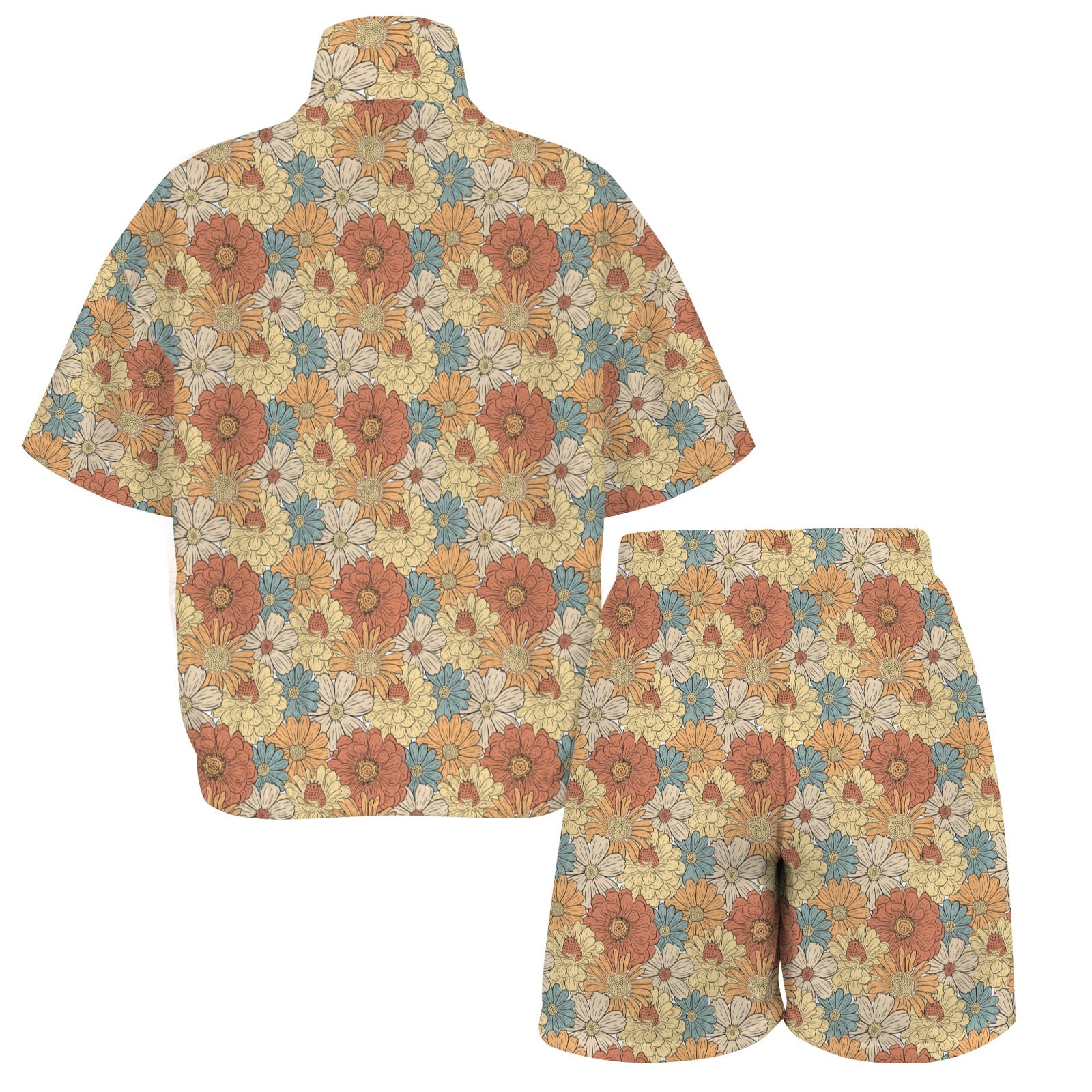 Vintage Retro Floral Women's Windbreaker Short Set Women's Windbreaker Short Set Plants Printed Offshore
