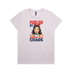 Fueled By Caffeine And Chaos, Retro Woman Women's AS Colour T-shirt Orchid Womens T-shirt Coffee Printed In Australia