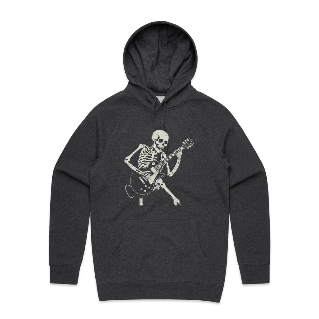 Skeleton Playing Guitar Men's AS Colour Hoodie Asphalt Marle Mens Hoodie Music Printed In Australia