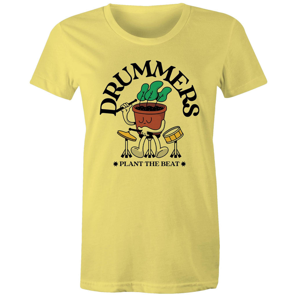 Drummers Plant The Beat - Womens T-shirt Yellow Womens T-shirt Music Printed In Australia