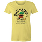Drummers Plant The Beat - Womens T-shirt Yellow Womens T-shirt Music Printed In Australia