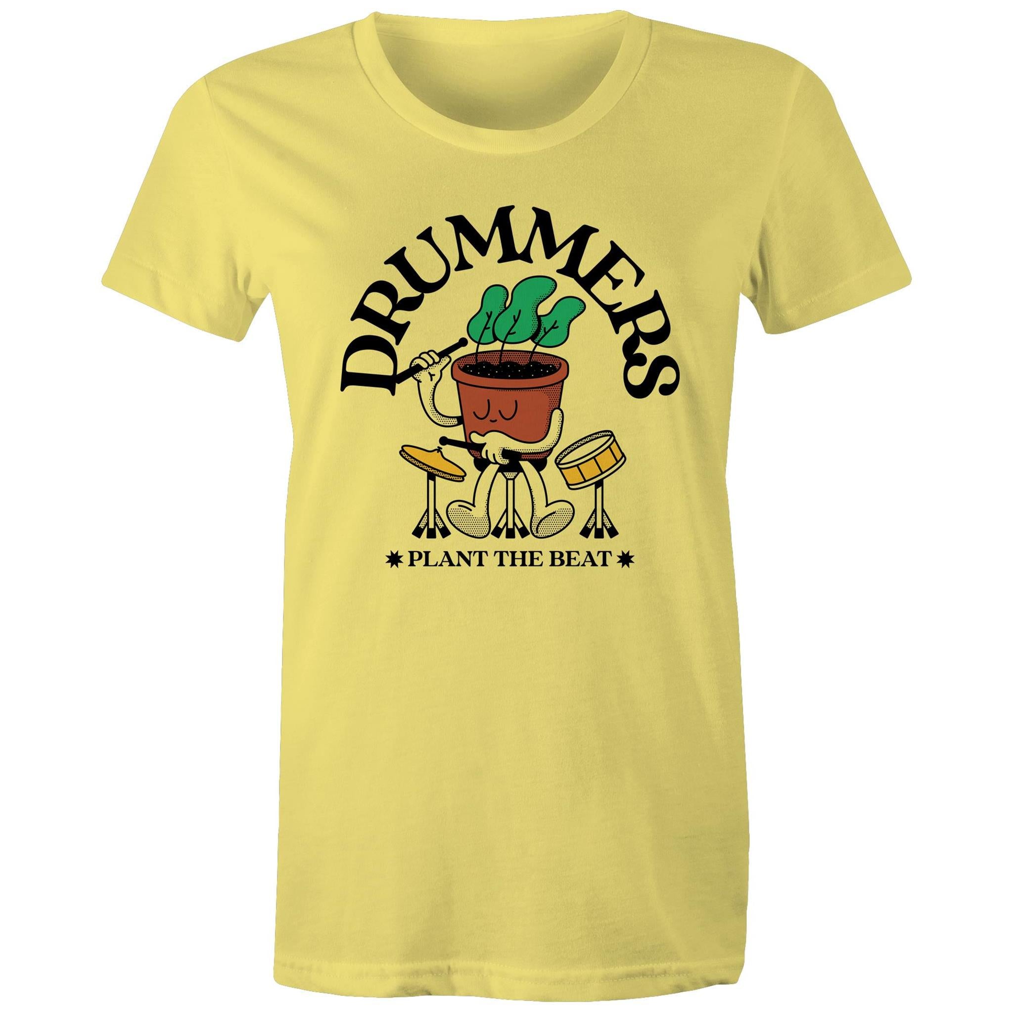 Drummers Plant The Beat - Womens T-shirt Yellow Womens T-shirt Music Printed In Australia