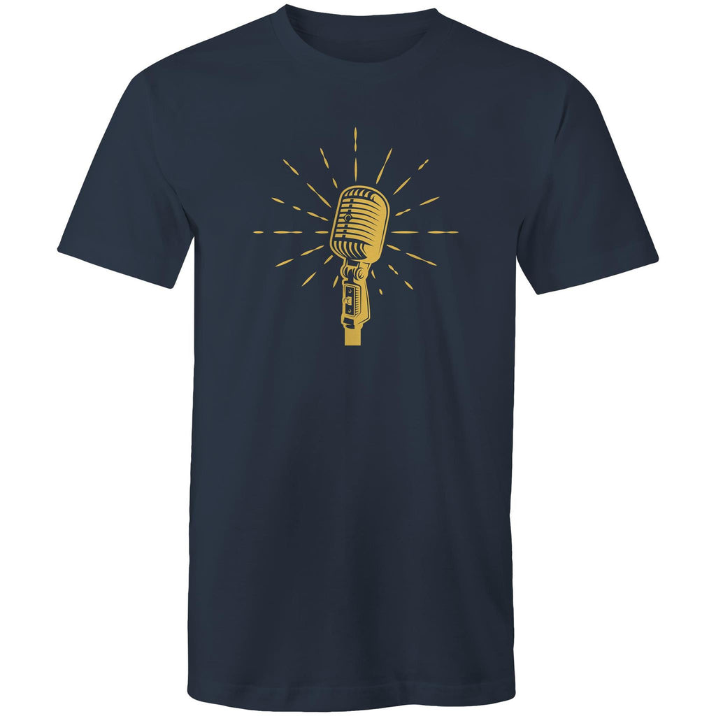 Retro Microphone - Mens T-Shirt Navy Mens T-shirt Music Printed In Australia Retro