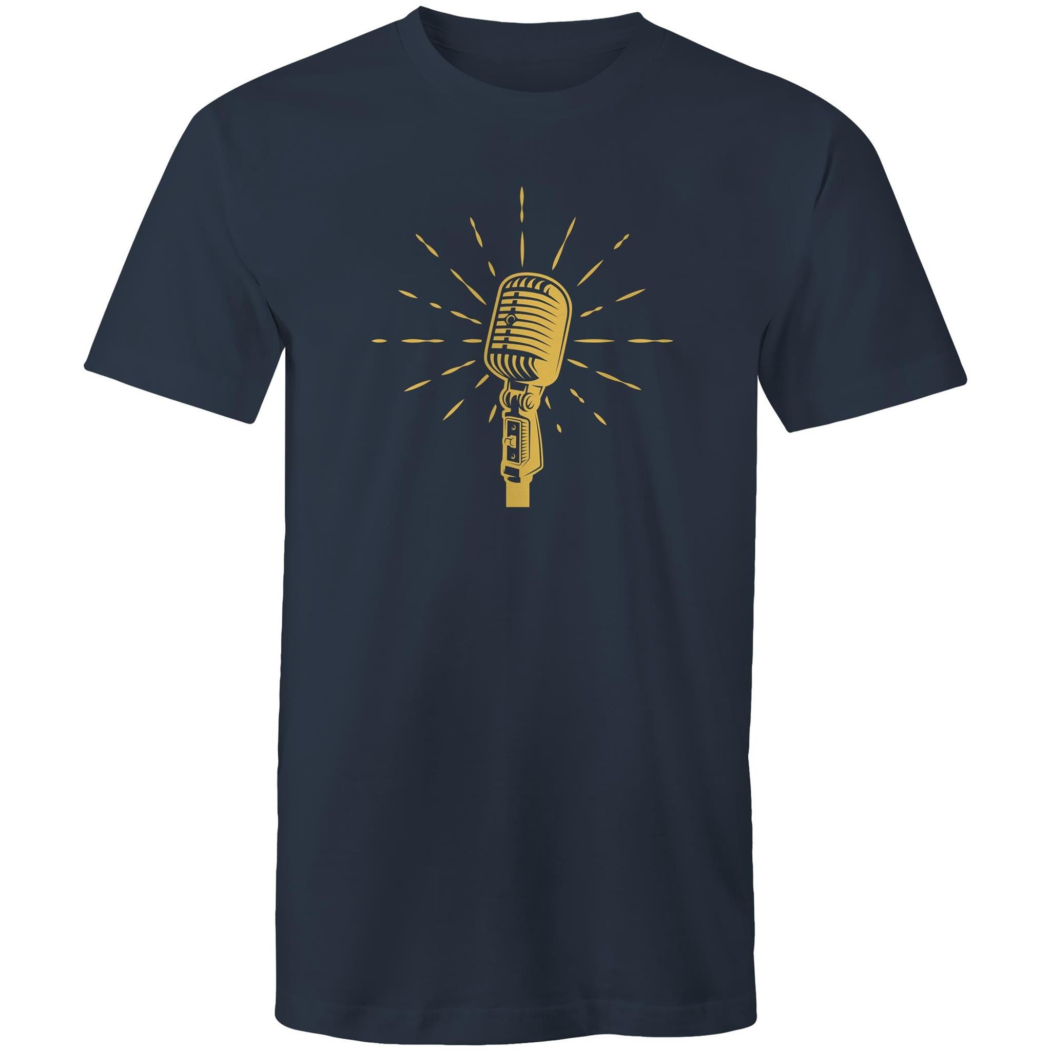 Retro Microphone - Mens T-Shirt Navy Mens T-shirt Music Printed In Australia Retro