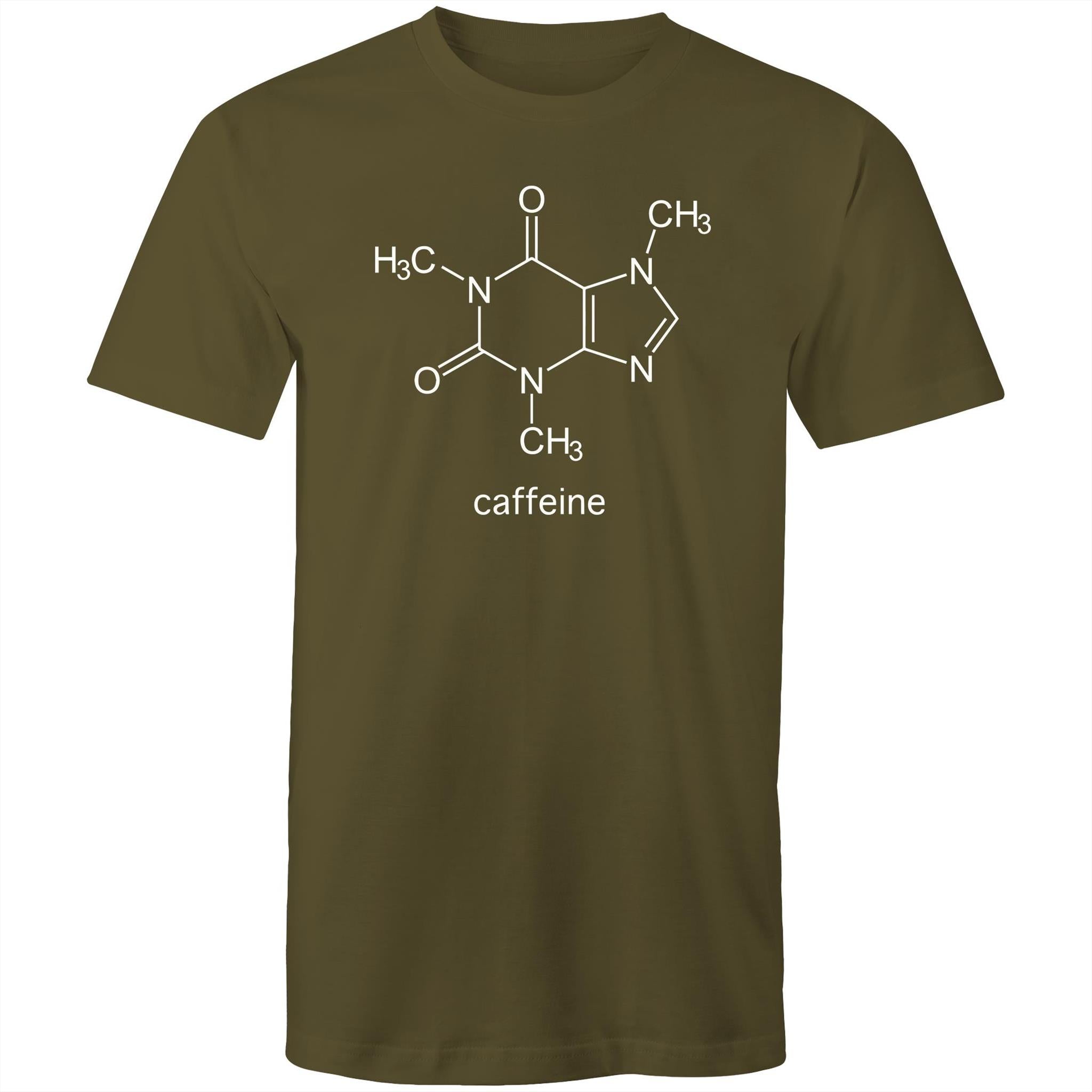 Caffeine Molecule - Mens T-Shirt Army Green Mens T-shirt Coffee Printed In Australia Science
